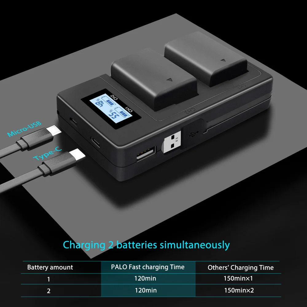 PALO NP-FW50 NPFW50 NP FW50 FW50 LCD USB Dual Charger for Sony A6000 A6400 A6300 A6500 A7 A7II A7RII A7SII A7S A7S2 A7R