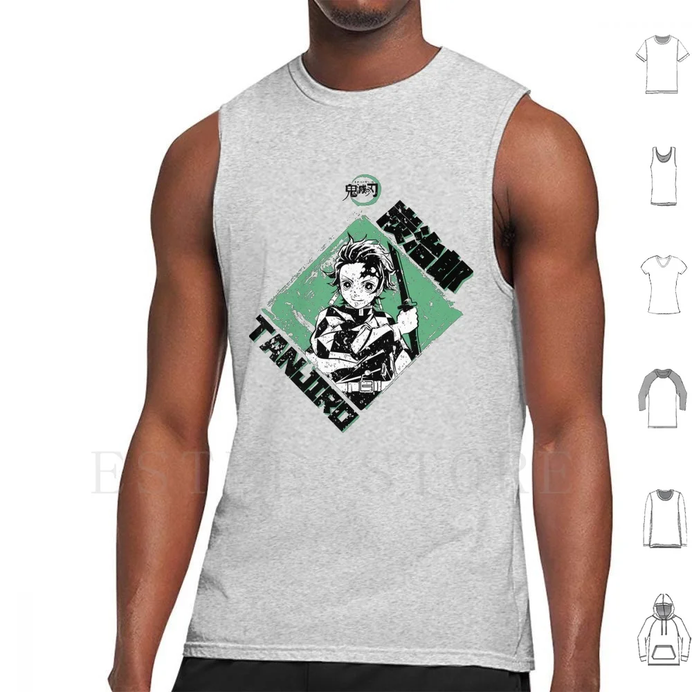 Demon : Tanjiro Green ( Grunge Style ) Tank Tops Vest Sleeveless Demon Salyer Kimetsu No Yaiba Demon Anime Kimetsu No Yaiba