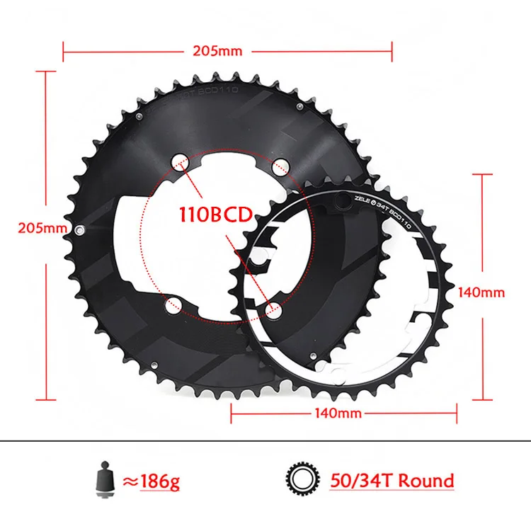 Driveline-Chainring for Shimano, 4Holes, 53, 52, 50, 34, 36, R8000, R9100