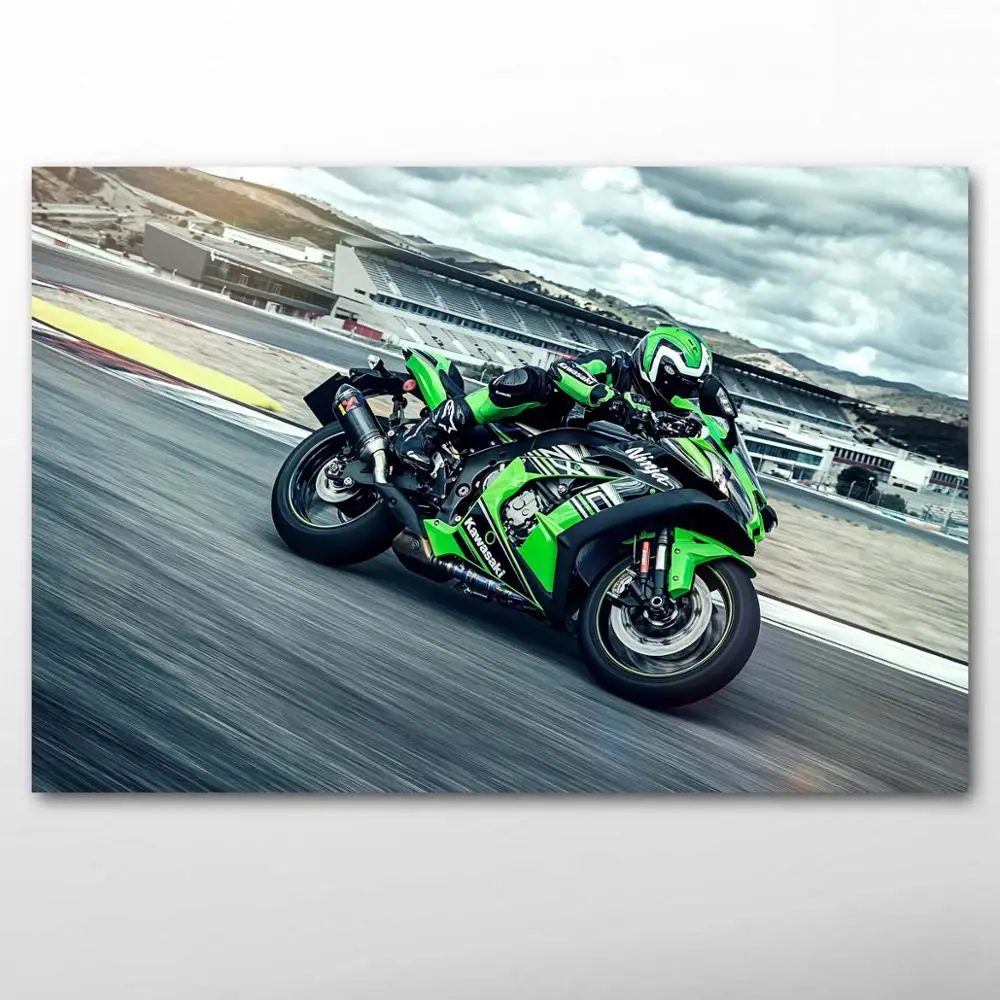 Canvas Paintings Green Superbike Kawasakis Ninja motorcycle Racing Sports Posters and Prints Wall Art for Living Room Decor