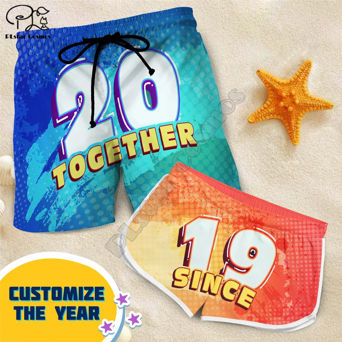 

Одинаковые шорты для пары TOGETHER SINCE с 3d принтом, женские и мужские летние быстросохнущие пляжные шорты с эластичной резинкой на талии