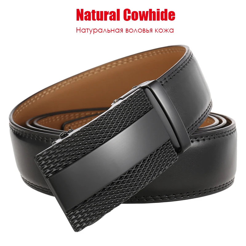 VATLTY Fashion Men's Leather Belt Natural Real Cowhide Anti-rust Hard Alloy Automatic Buckle Trouser Belt Non-porous Suit Belt