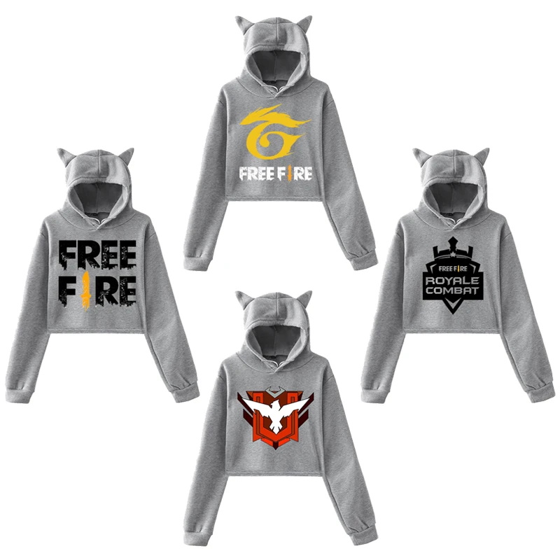 Free Fire Print Rabbit Hoodie Girls Sweatshirts Fashion Long Sleeve Clothes Top Hot Game Harajuku Free Fire Graphic Cat Crop Top