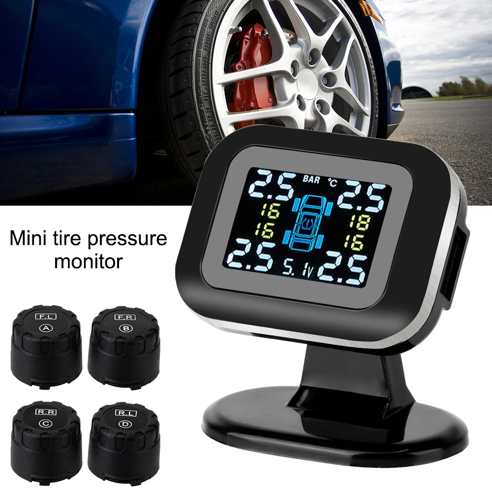 Car Tire Pressure Monitoring System USB TPMS LCD Display Wireless Auto Security Alarm Tester With External Sensors Tyre Test Kit