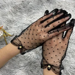 Women Sexy Lace Gloves Polka Dot Black White Mesh Tulle Gloves Lady Summer Sunscreen Mittens For Driving Thin Spot Gloves