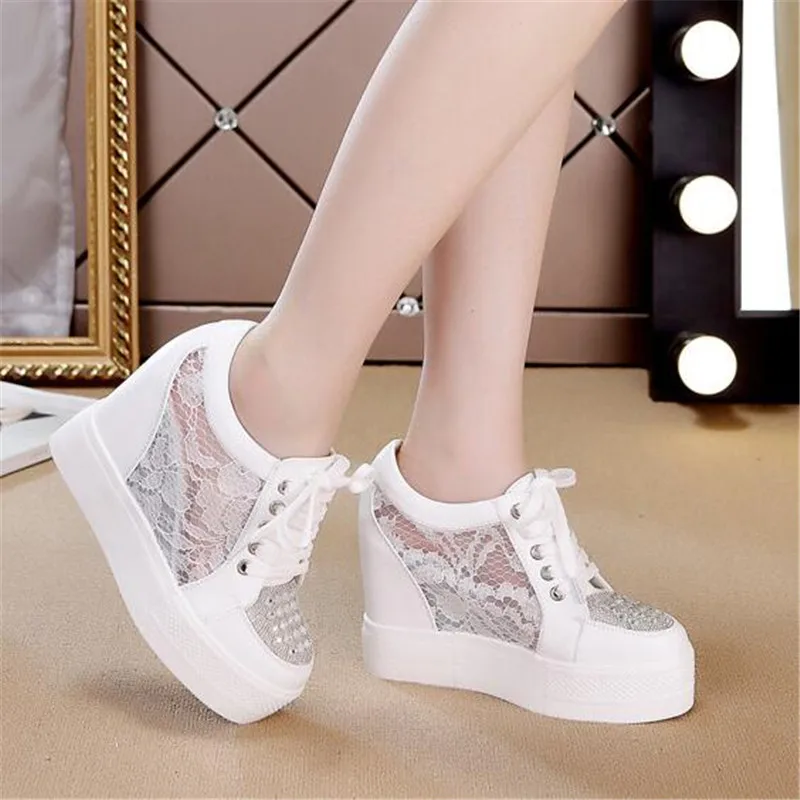 New 2022 Fashion Women Mesh Height Increasing High Heels Summer Platform Wedge Heel Brand Lady Pumps Outdoor Walking Shoes White