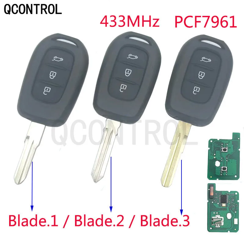 

QCONTROL 3 Button Car Remote Key for Renault Sandero Dacia Logan Lodgy Dokker Duster 2016 with PCF7961M HITAG AES Chip 433MHz