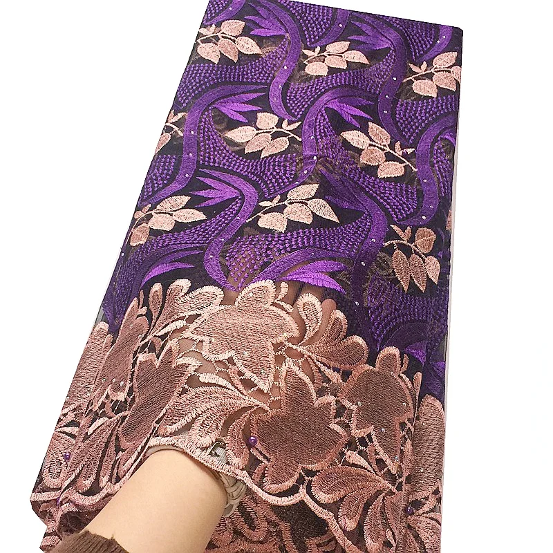 African Lace Fabric 5 Yards Purple Embroidered French Lace Fabric 2024 High Quality Swiss Guipure Fabric Nigeria Laces for Dress