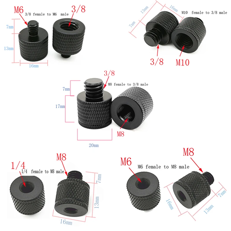 1/4 lub 3/8 do M6 M8 M10 Adapter do montażu śrubowego z męskiego na żeński Śruba do statywu do lustrzanek Akcesoria fotograficzne