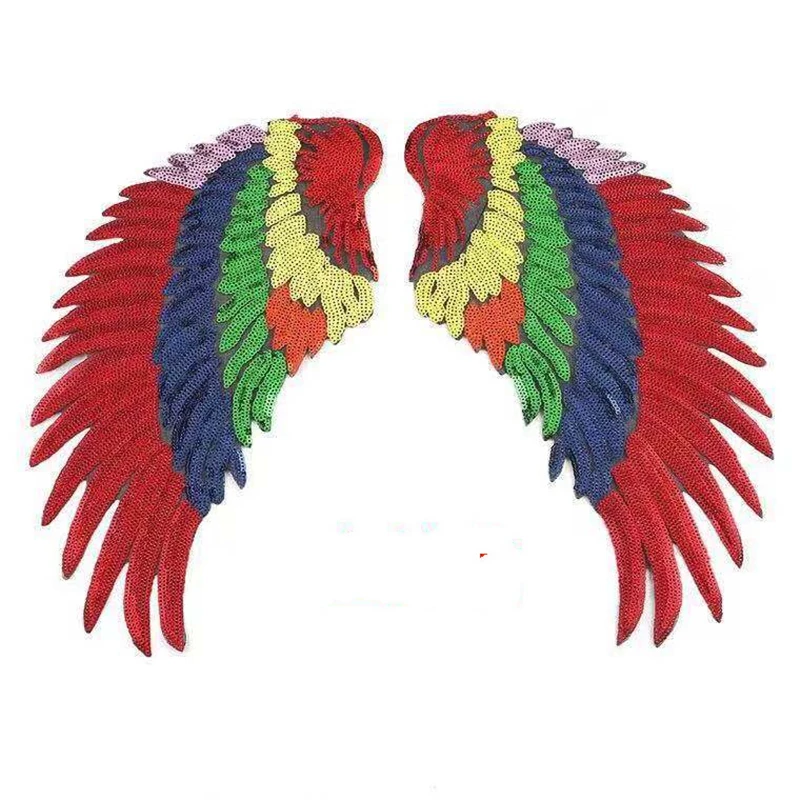 AHYONNIEX 1 Pair Large Sequins Wing Patches Applique for Jeans DIY Accessories Cute Sew on Cloth Badge Embroidery Stickers