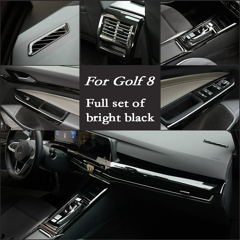 The full set of ABS bright black interior control Gear Shift Trim car stickers For VW Volkswagen Golf 8 8pro car Accessories