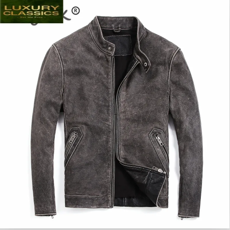 Leather 100% Jacket Genuine Men Autumn Winter Men Jacket 2021 Streetwear Motorcycle Fit Natural Real Cow Leather Coat 805