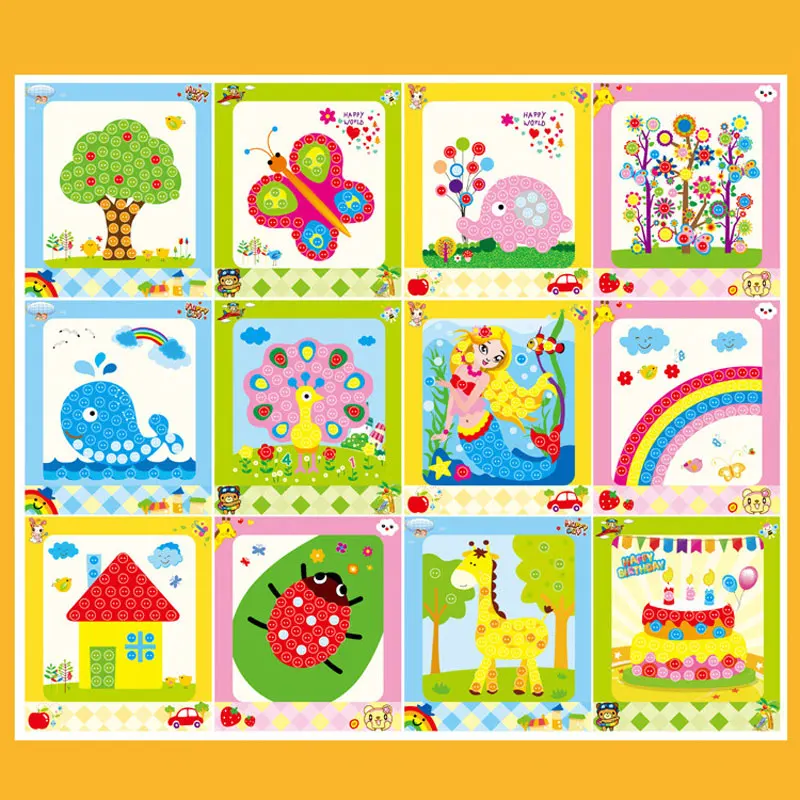 Kids DIY Button Stickers Drawing Toys Funny Game Handmade School Art Class Painting Drawing Craft Kit Children Early Educational