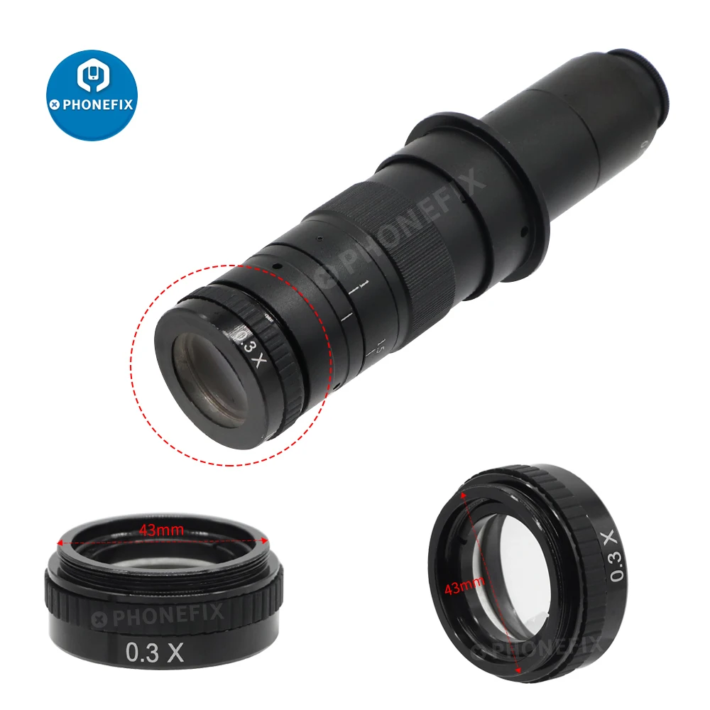 0.3X 0.5X 0.35X 2.0X Barlow Auxiliary Objective Glass Lens 43MM for 180X 200X 300X C-MOUNT Lens Industry Video Microscope Camera