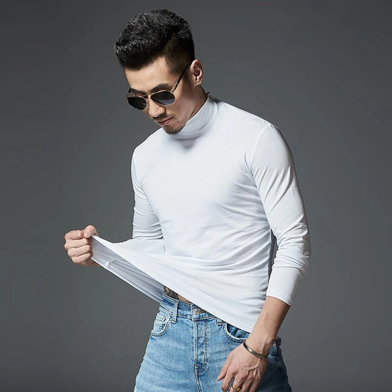 Thermal Underwear Tops Men\'s Casual Slim Turtleneck Bottom Shirt Long Sleeve Basic Tops Autumn Pullover Mock Neck Undershirt A50