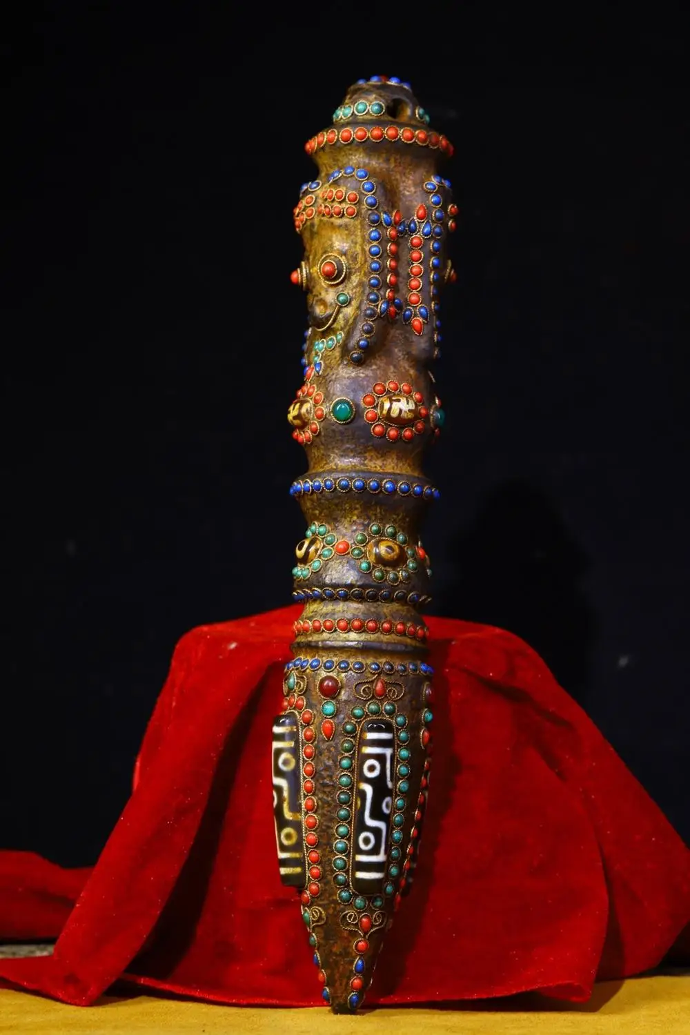 13 "Xizang الشعبية القديمة النيزك الطبيعي فسيفساء جوهرة gZi الخرز Hayagriva رئيس Vajra Phurba تميمة دارما تاون هاوس