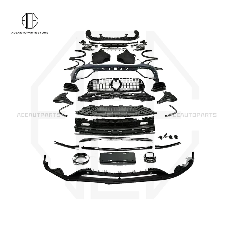 Front and Rear Bumper With Grille Exhaust Pipes PP Car Body Kit For Benz GLC63 Modify AMG Style