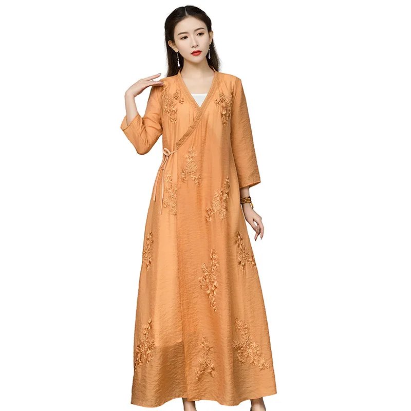 2XL women's Vintage dress Ethnic style Tang suit Hanfu cheongsam dresses embroidery dress 2022 New Summer Ladies dress