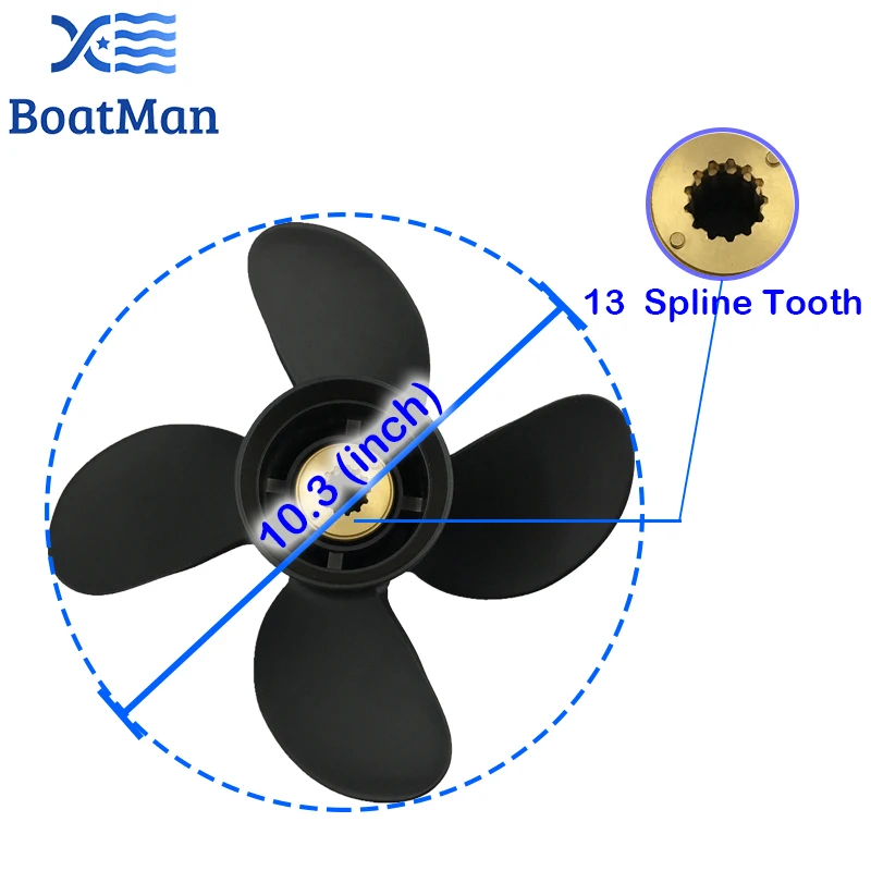 Ловушка®Пропеллер 10,3x12 для подвесного мотора Tohatsu, 35 л.с., 40 л.с., 50 л.с., 13 зубьев, 4-Лопастной алюминиевый лодочный аксессуар, морской