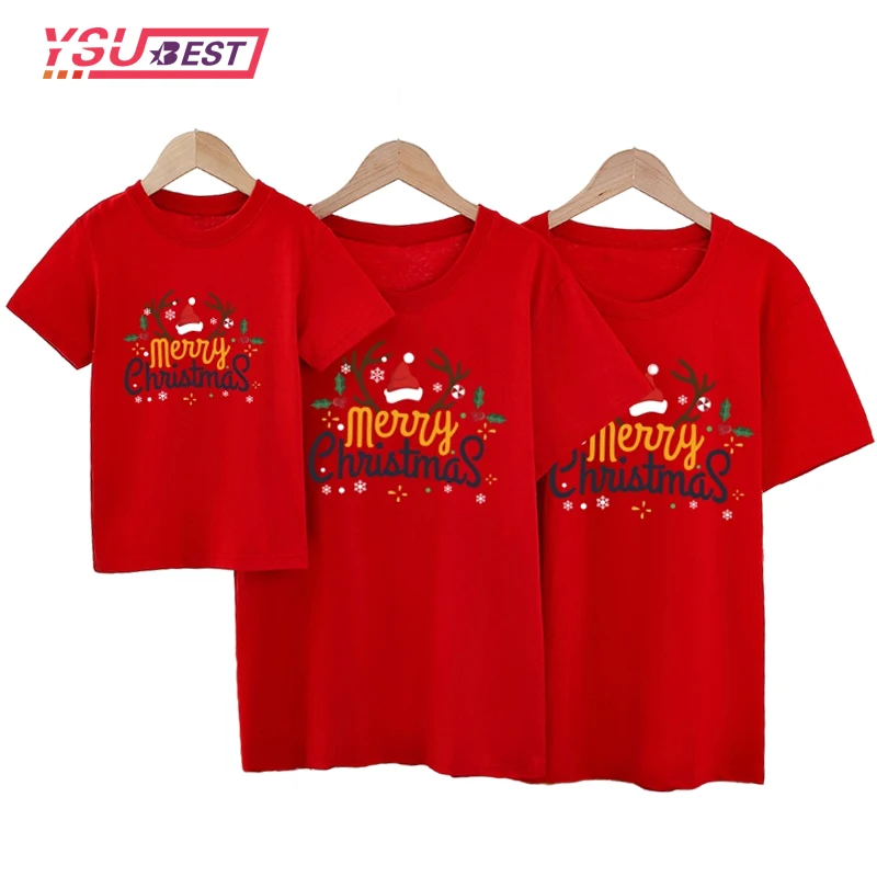 2021 Christmas Father Mother Kids Baby Family Matching Clothes Short Sleeve Cartoon Tops Matching Clothes Family Look T-Shirts