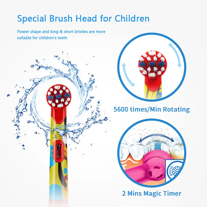 Oral B Kids Electric Toothbrush Soft Bristle for Oral Care Replaceable Brush Head AA Battery Powered With 2 Minutes Timer