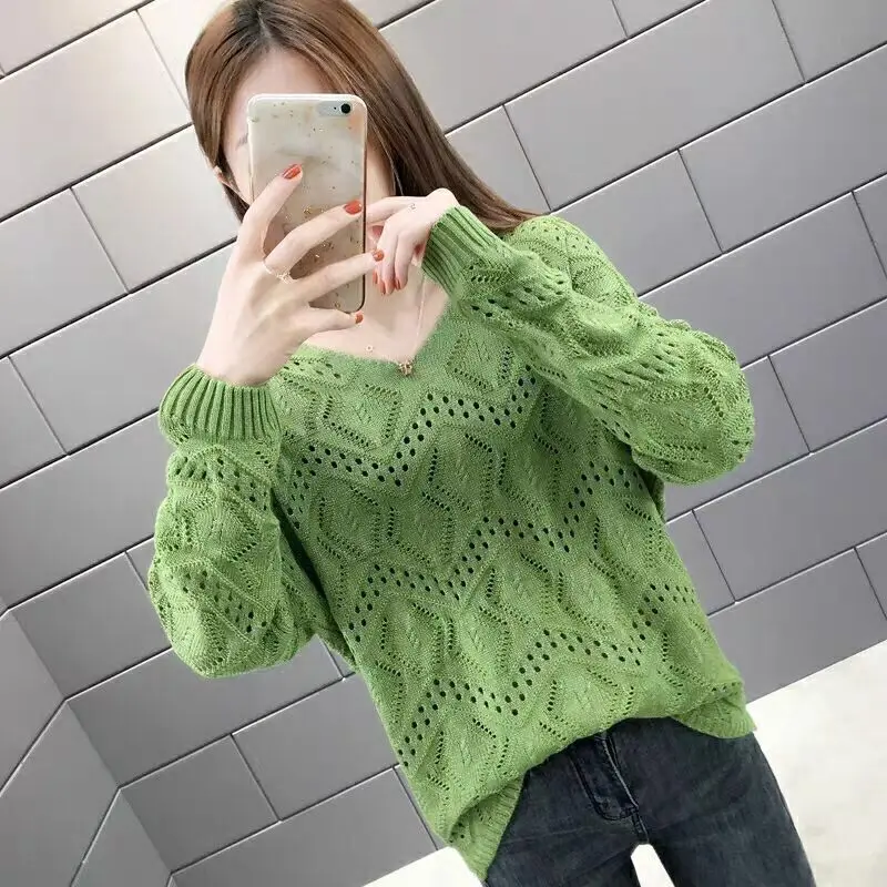 

Autumn Winter New Fashion V Neck Women Knitting Sweater Elegant Pullover Jumper Casual Long Sleeve Loose Ladies Sweater