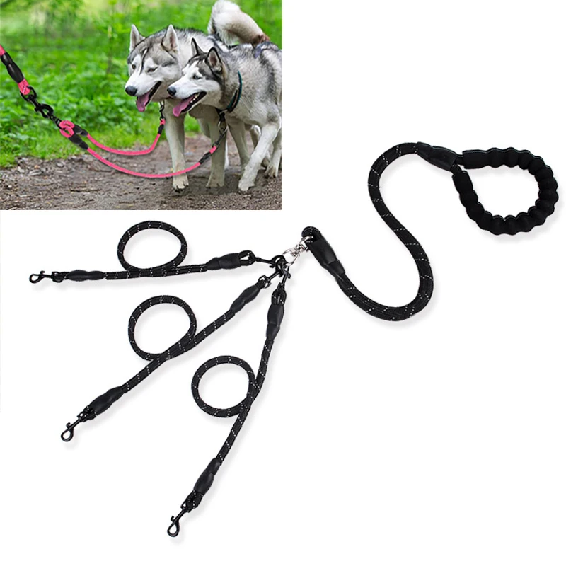 Reflective Dog Leash One Lead for 2/3/4/5/6 Dogs Leash for Walking Training Pet Safety Traction Rope Leashes Dog Leash 3 In One