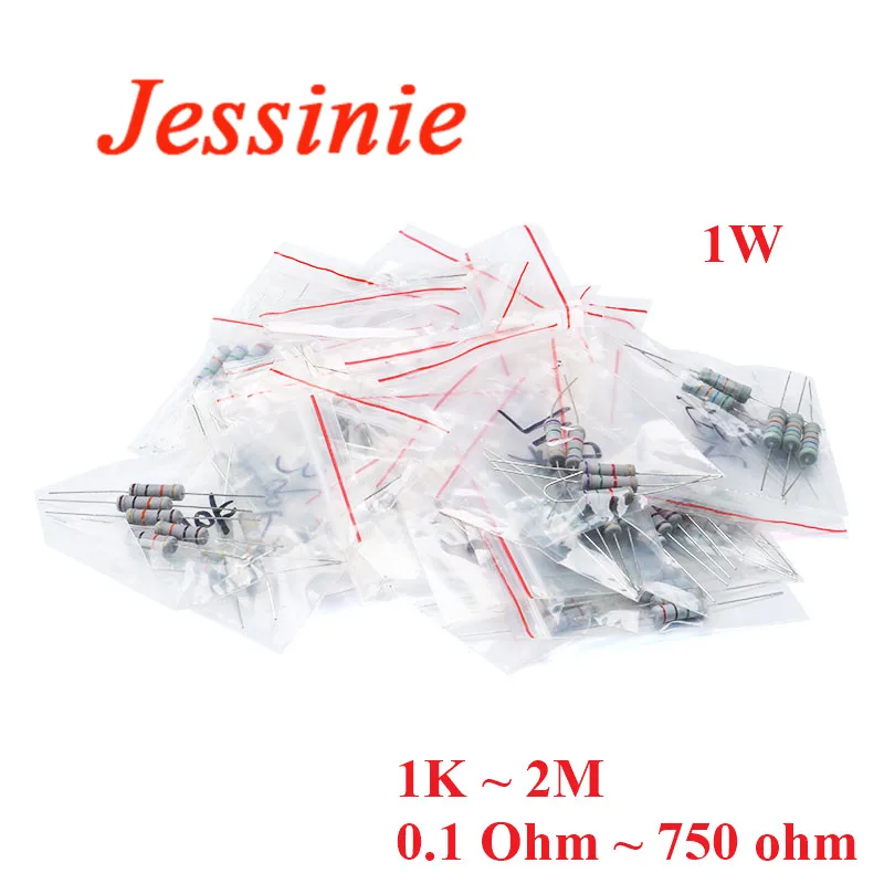 300Pcs 1W Carbon Film Resistors 0.1 Ohm ~ 750 ohm or 1K ~ 2M 5% Assorted Kit  Resistance 30 Values*10pcs
