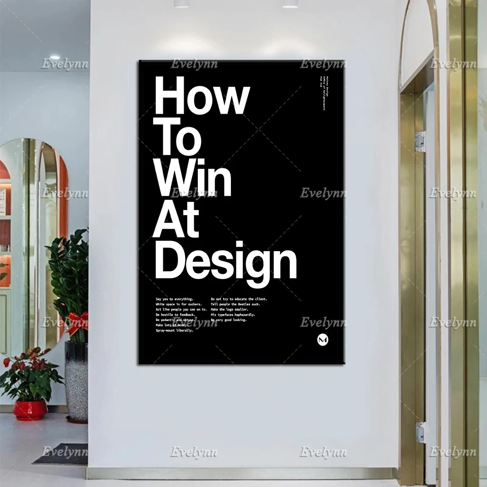 How To Win At Design 12 Principles Posters, Helvetica,Black And White, Modern Art, Print,Industrial Design Home Decor Canvas