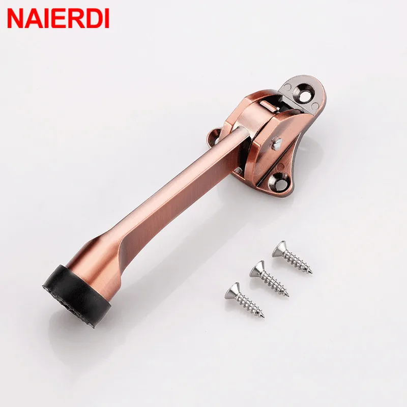 NAIERDI Kickdown Door Stopper Zinc Alloy Foot-Operated Lever Door Stops Non-Slip Rubber Adjustable Door Holder Hardware