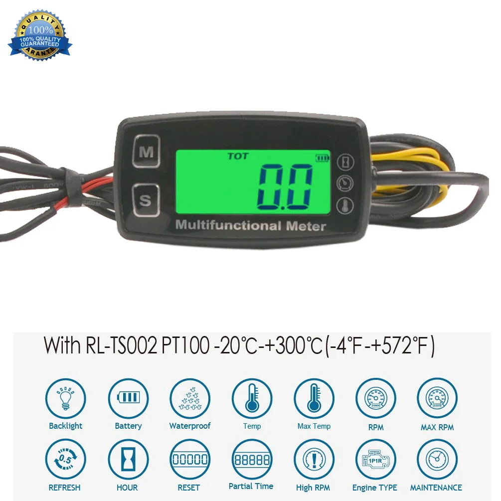 Digital Tach Hour Meter Theomometer Temp Meter for Gas Engine Motorcycle Marine Jet Ski Buggy Tractor Pit Bike Paramotor Buuger