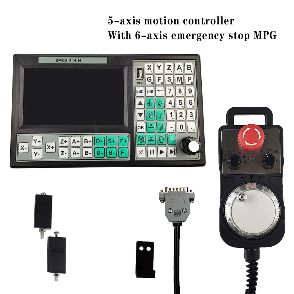 

USB controller SMC5-5-N-N CNC 5-axis offline Mach3 500KHz G-Code 7-inch large screen 6-axis emergency stop handwheel MPG