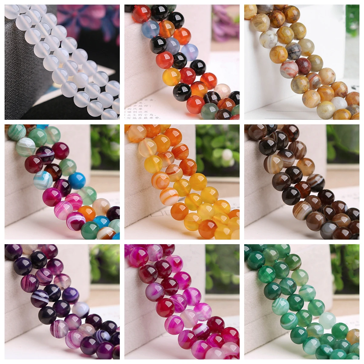 Natural Agate Stone Round Colorful 4mm 6mm 8mm 10mm 12mm Loose Beads for Jewelry Making Bracelet DIY Crafts Findings