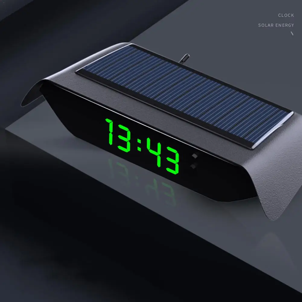 4 In 1 Car Solar Clock Thermometer Luminous High-precision Thermometer Auto Electronic Clock LED Backlight Digital Display