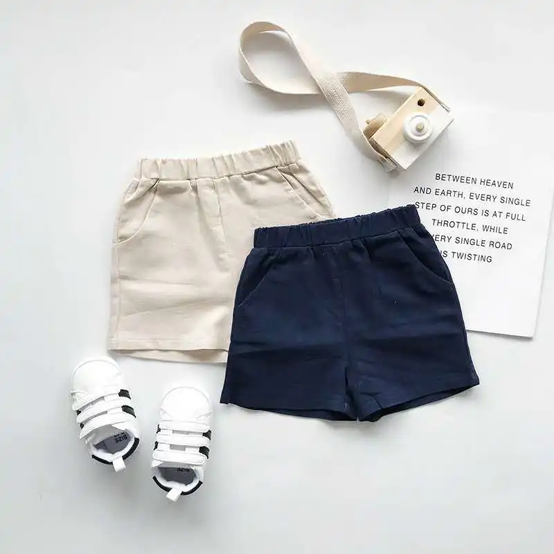 2023 Summer New Small And Medium-Sized Children Boys And Girls Navy Style Cotton Linen Short-Sleeved Shorts Suit