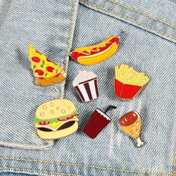 13 Style Snack Brooch Burger Pizza Chicken Drinks Coffee Popcorn French Fries Hot Dog Enamel Pins Food Brooche For Women Jewelry