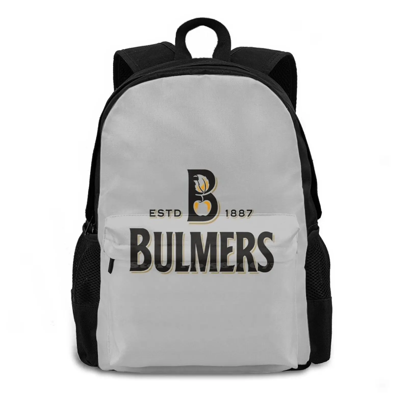 Bulmers Cider 354D Print Design Backpack Student Bag Drink Yellow Cap Liquid Glass Bulmers Cider Beverage Orange Logo