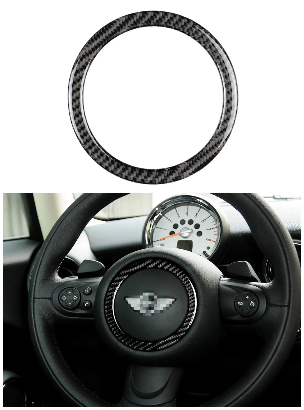 Genuine Carbon Fiber For BMW  MINI  R55 R56 COUNTRYMAN R60 PACEMAN R6 2007-2013 Car Steering Wheel Cover Trim Styling Sticker