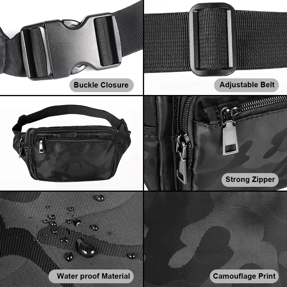 Buylor Waist Pack Sports Men Bag Hot Belt Bum Bag Camouflage Waist Bag Fanny Pack Unisex Bum Bag Waterproof Phone Wallet Pouch