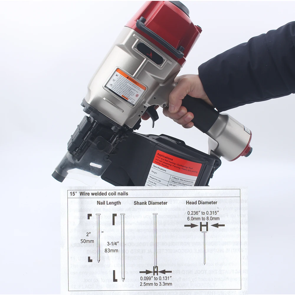 YOUSAILING Quality CN80 Industrial Roofing Pneumatic Coil Nailer Air Nailer Gun Pneumatic Nailing Gun 50mm-83mm