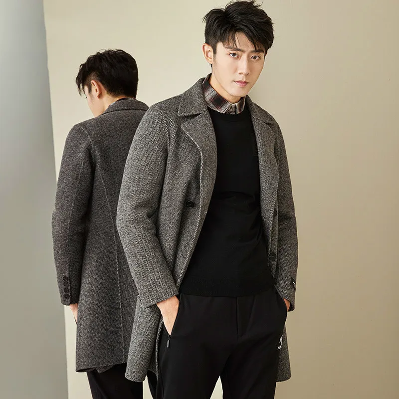 

Double Breasted Wool Coat Men Spring Autumn Double-sided Long Jacket Men Woolen Overcoat New Arrival MG-1800033 KJ1318