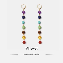 7 Chakra colors stone bead long Drop Earrings Bohemia Dangle Reiki Healing women earring Vacation BOHO Jewelry gift dropshipping