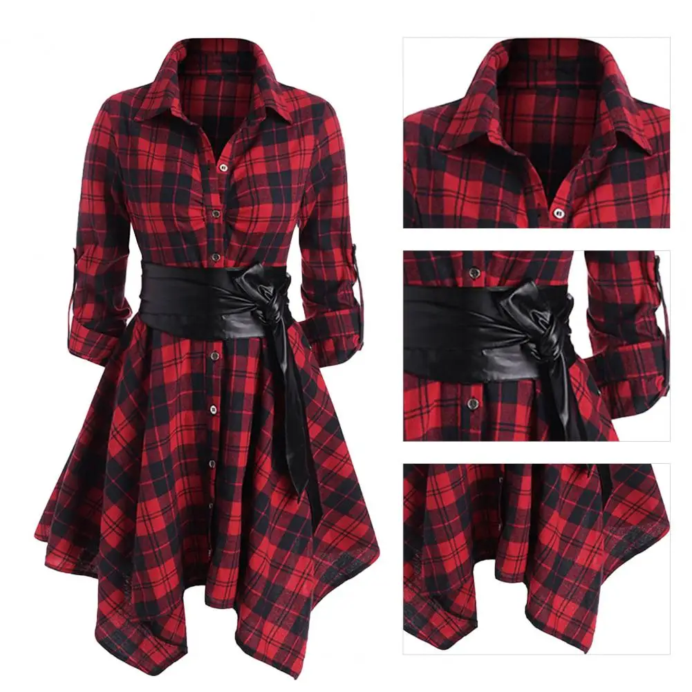 Popular Women Dress All-match Soft Texture Retro Plaid Casual Dress  Casual Dress    Women Dress