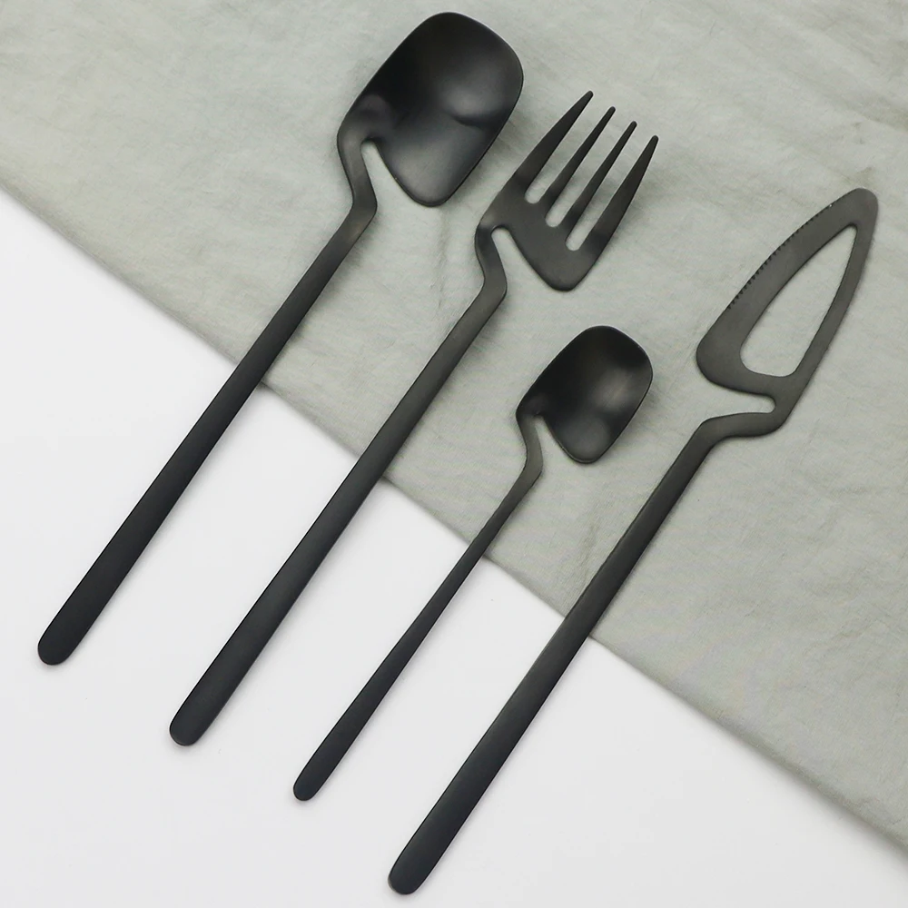 Matte Black Cutlery Set 18/10 Stainless Steel Dinner Tableware Flatware Set Knife Fork Spoon Dinnerware Set Party Silverware Set