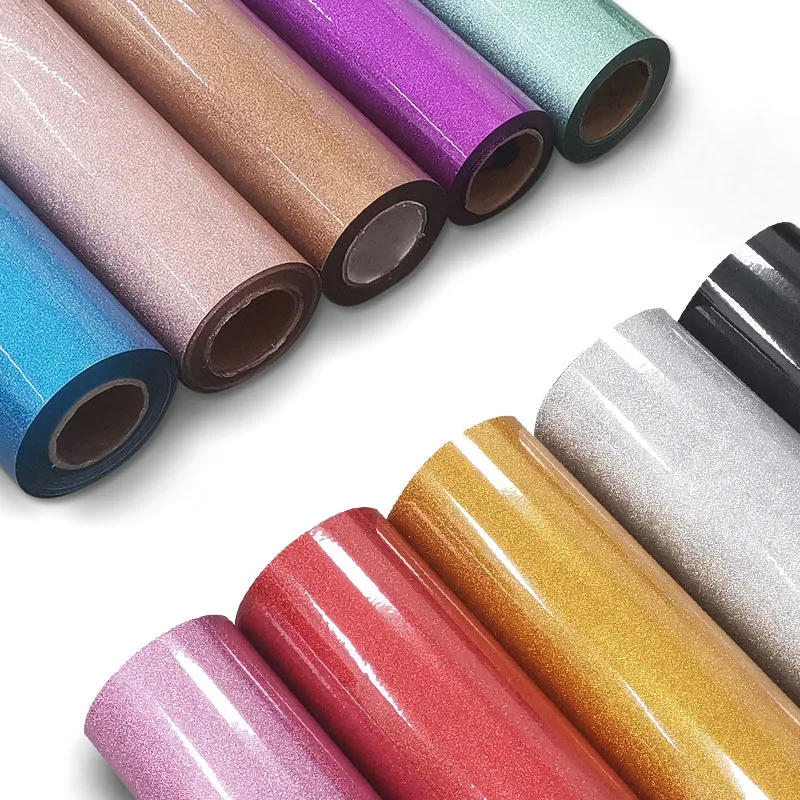 5M/Roll Wholesale Heat Transfer Glitter Vinyl Iron on for Clothes HTV Shirt High Elastic Decor Film Easy to Cut Fast Shippping