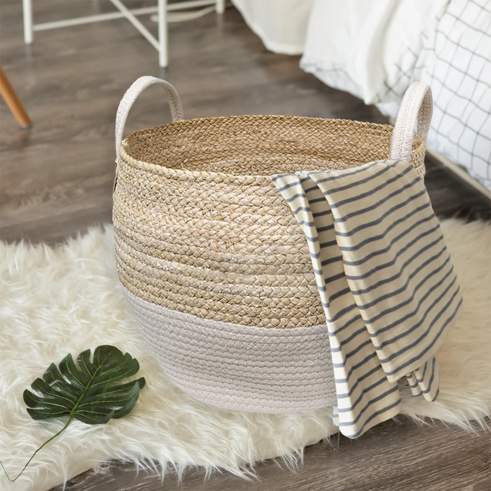 Durable Woven Storage Basket Desktop Storage Box Snack Toy Straw Storage Box with handle cesta mimbre decoracion #CW