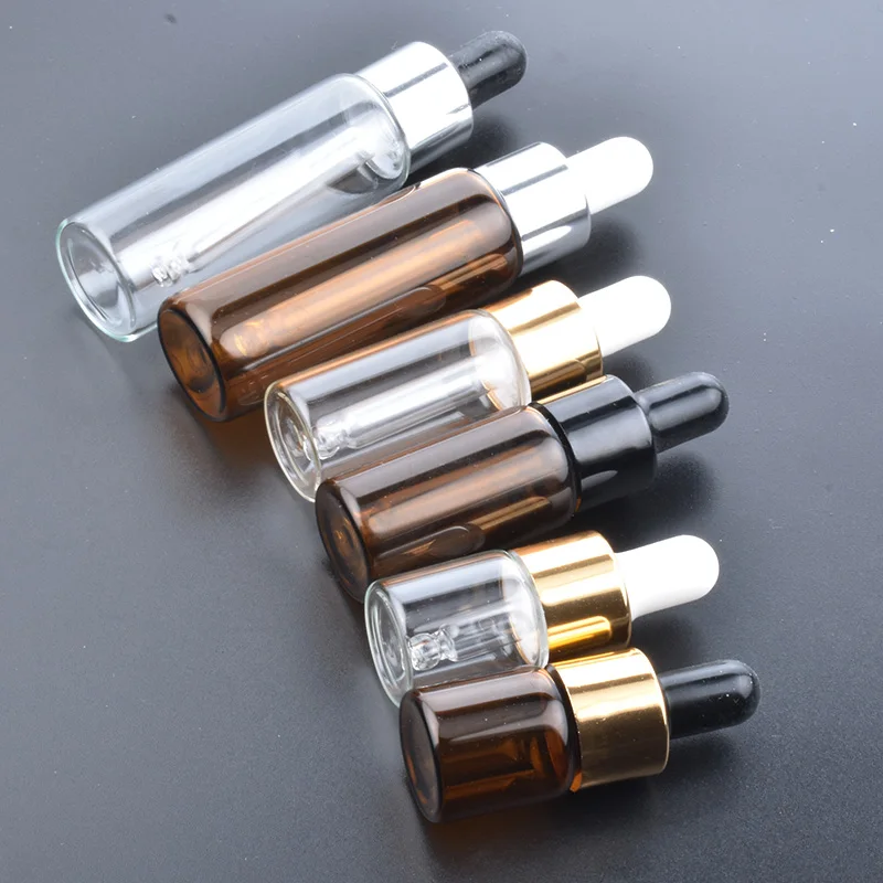 50pcs/Lot 5ml 10ml 15ml 20ml Clear Glass Dropper Bottle Essential Oil Display Vials Serum Perfume Sample Test Cosmetic Container