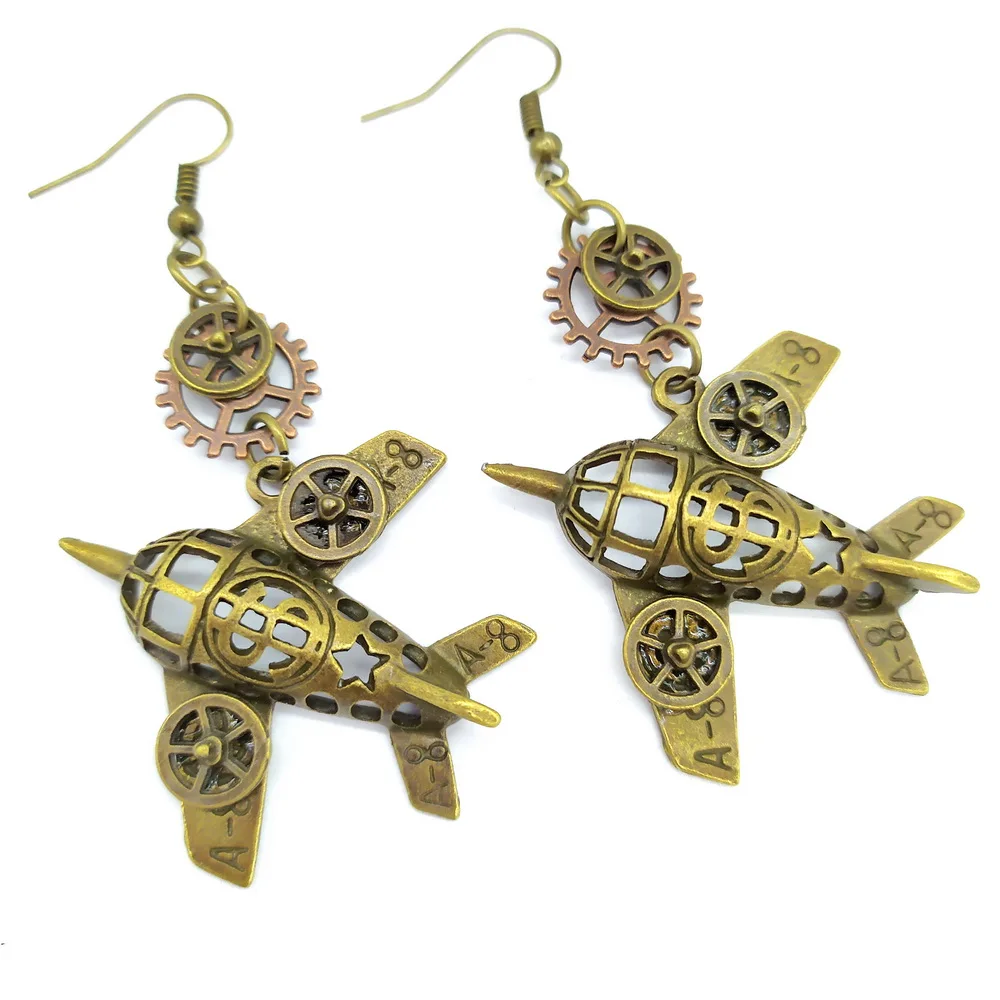 Individual Antique Bronze Ox Airplane Vintage Drop Earring Alloy Jewelry