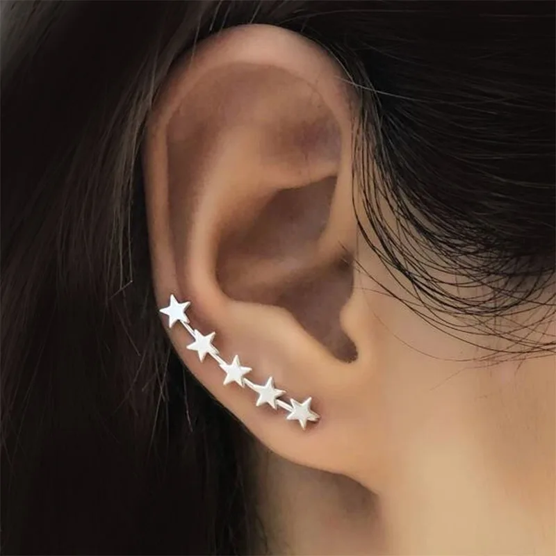 Simple Fashion Long Ear Clips Chain Leaf Piercing Accessories Prom Party Shiny Dangle Designer Earrings Hooping Ear Cuff