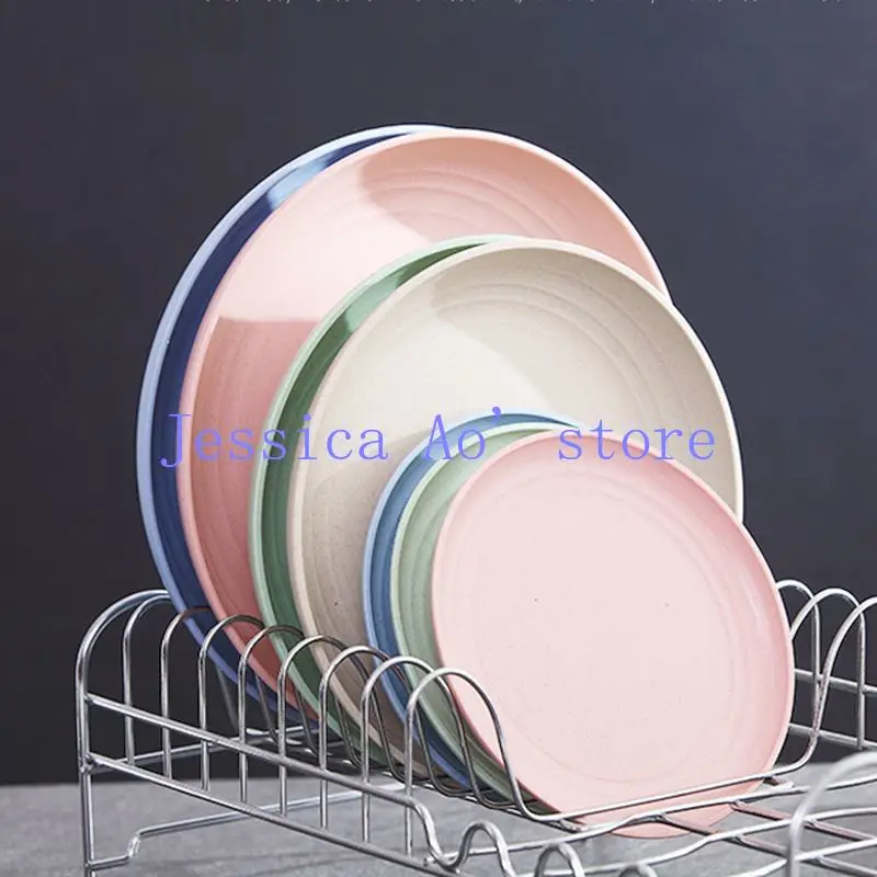 8pcs 15cm Round Solid Color Cute Plates Creative Plastic Tableware Nordic Simplicity Dishes and Plates Sets Fruit Dessert Plate